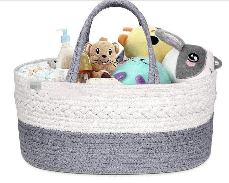 Gray and white Diaper Organizer woven basket